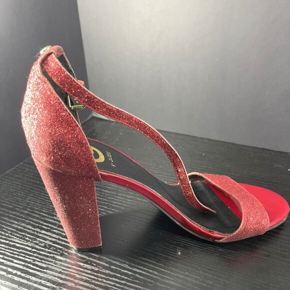 Guess Womens Red Glitter Block Heel Sandals Size 8.5 Ankle Strap Open Toe - Picture 5 of 8